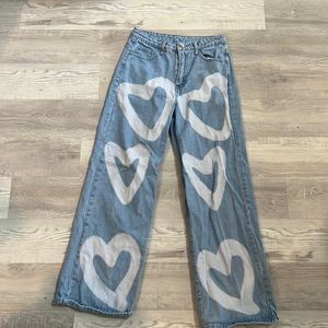 SHEIN High Waist Heart Print Wide Leg Jeans